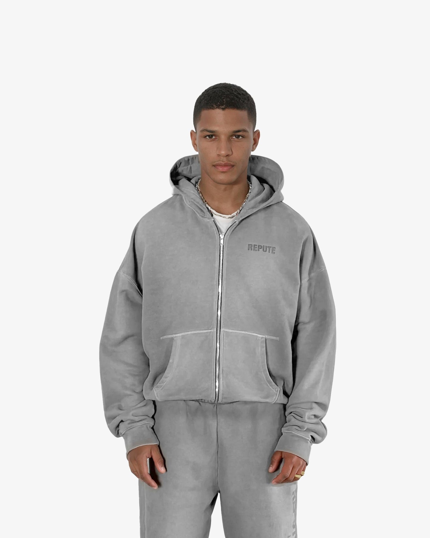 REPUTE GREY BASIC ZIP HOODIE - reputevision.com