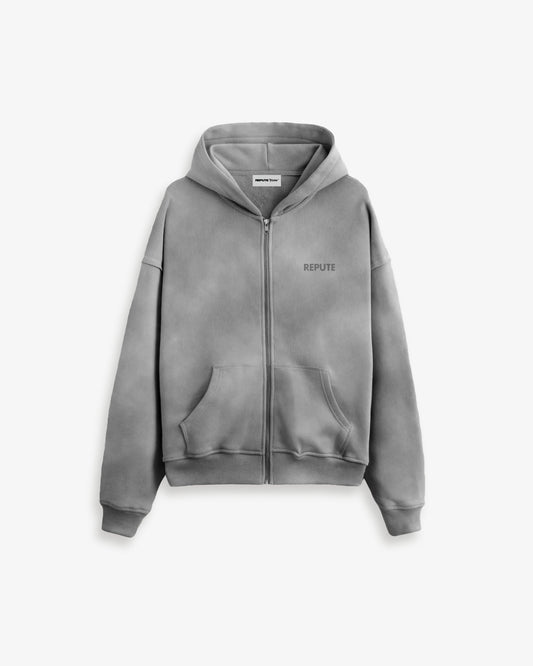 REPUTE GREY BASIC ZIP HOODIE - reputevision.com
